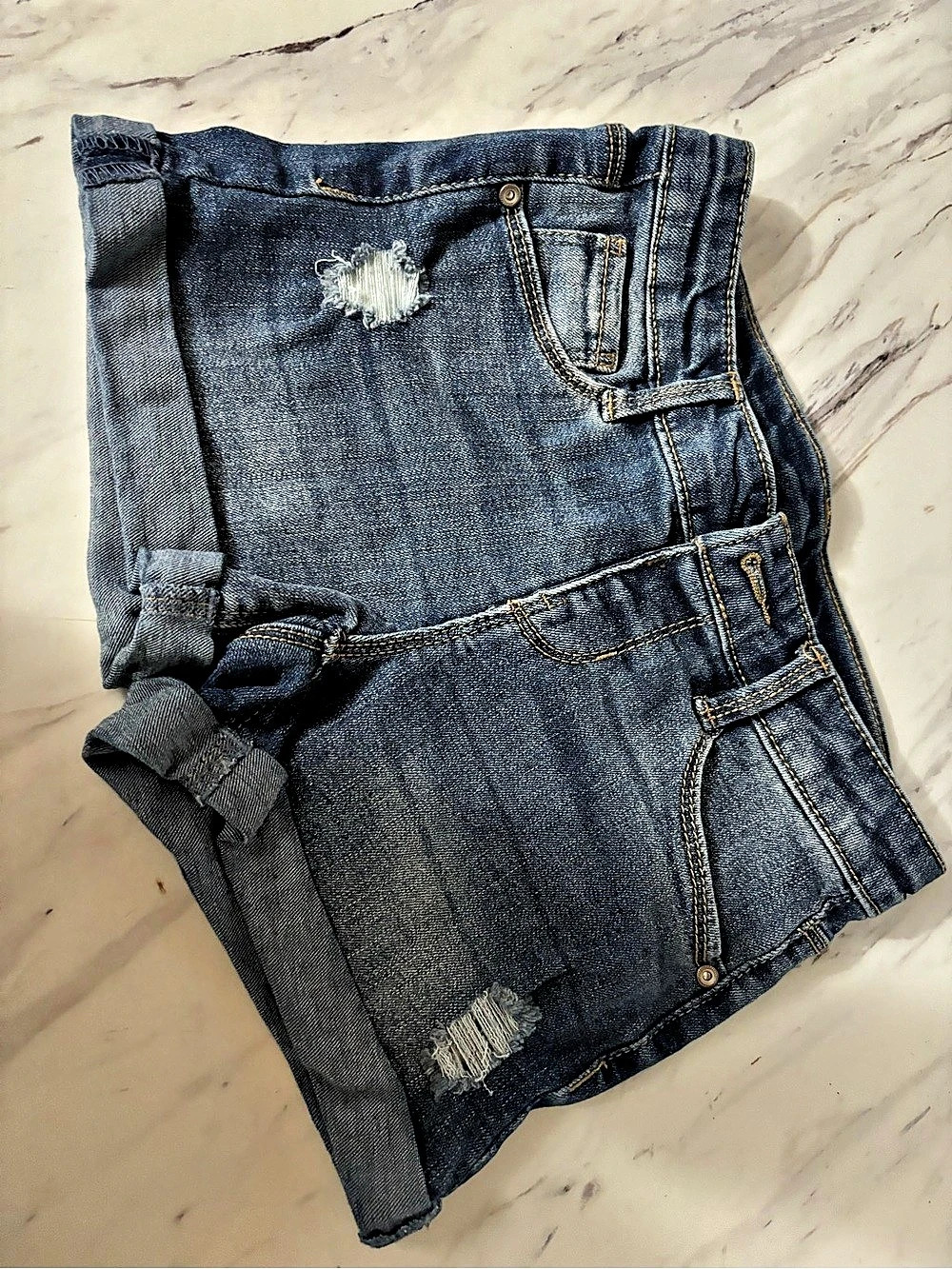 Members Mark Denim Short Distressed Denim Shorts in Blue Size Medium